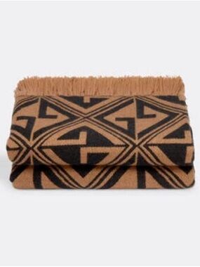 Gucci Brown and Black Logo Pattern Fringe Throw Blanket